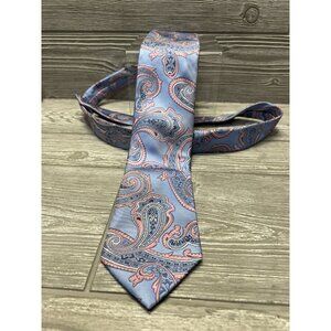 Paul Fredrick Men’s 100% Silk Tie Necktie Light Blue Pink Paisley